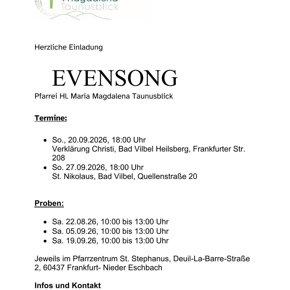 Einladung Evensong