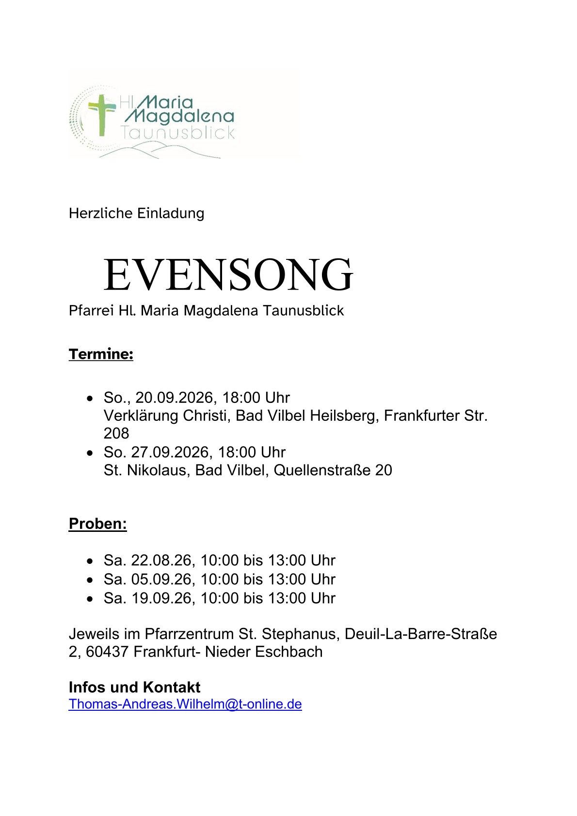 Einladung Evensong