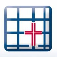 Gezeichnetes Fenster mit blauem Gitter, darin ein rotes Kreuz.