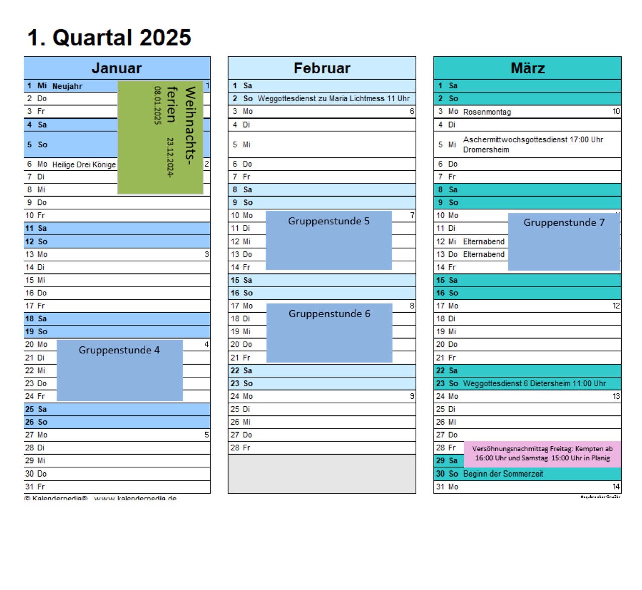 Erstkommunion-Termine 2025 Quartal 1