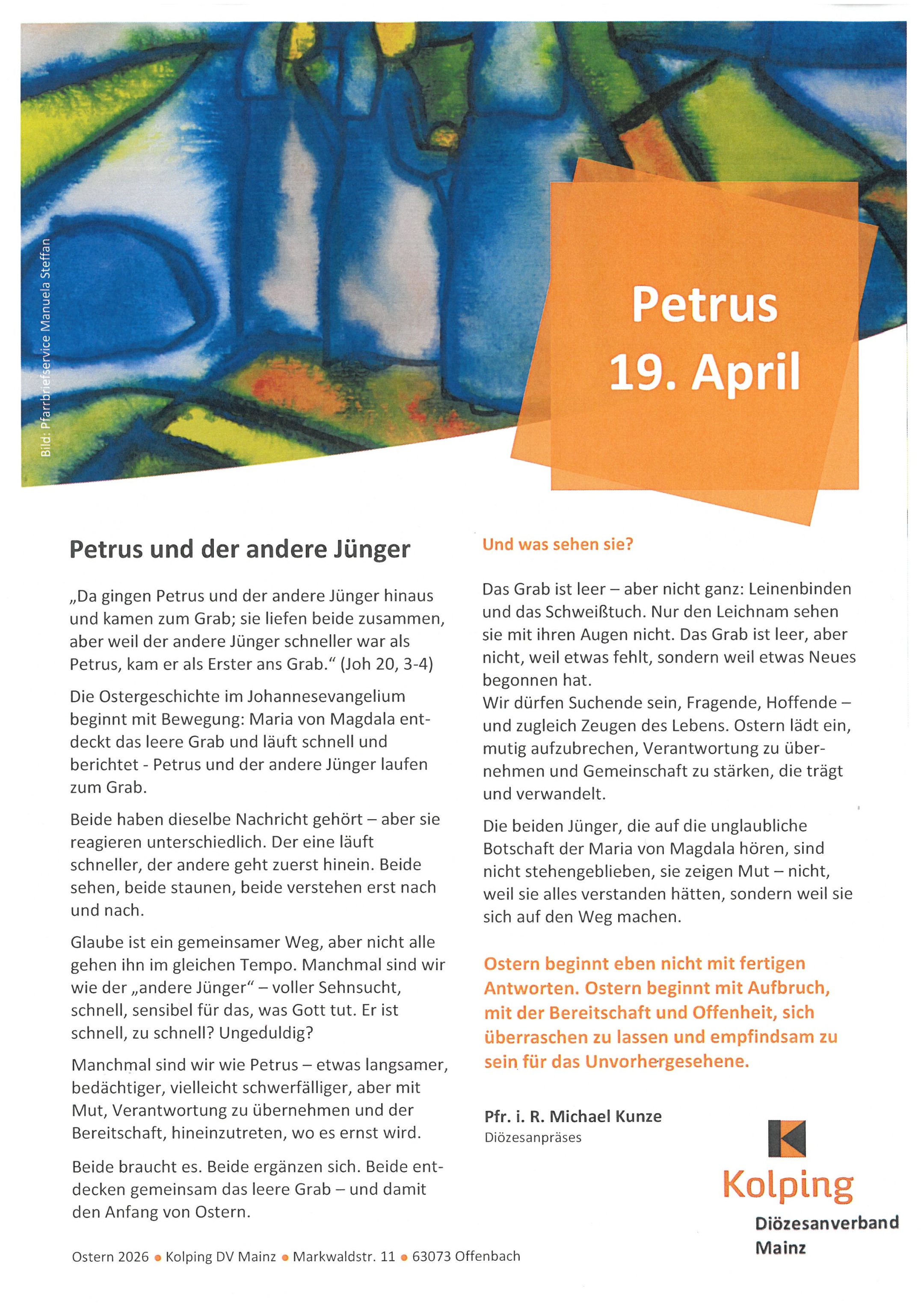 Auf dem Weg nach Pfingsten mit Impuls vom 19. April