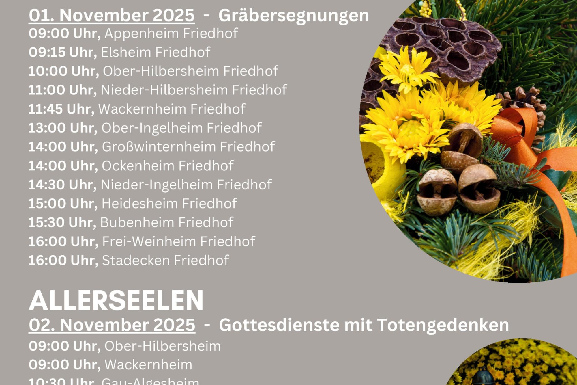 Termine zu Allerheiligen und Allerseelen