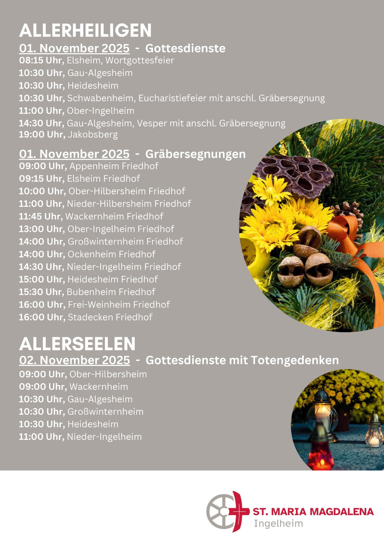 Termine zu Allerheiligen und Allerseelen in unserer Pfarrei