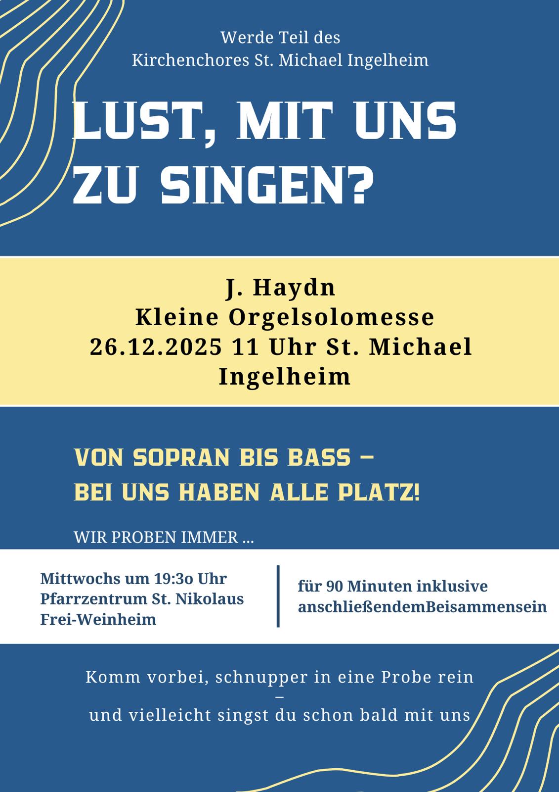 Kirchenchor St. Michael Ingelheim sucht Sängerinnen und Sänger