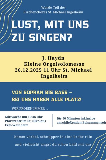 Kirchenchor St. Michael Ingelheim sucht Sängerinnen und Sänger