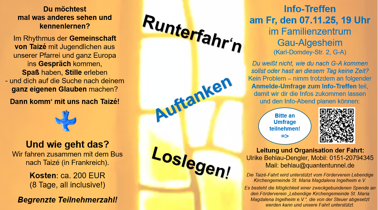 Infos zur Taize-Fahrt (c) St. Maria Magdalena Ingelheim Infos zur Taize-Fahrt