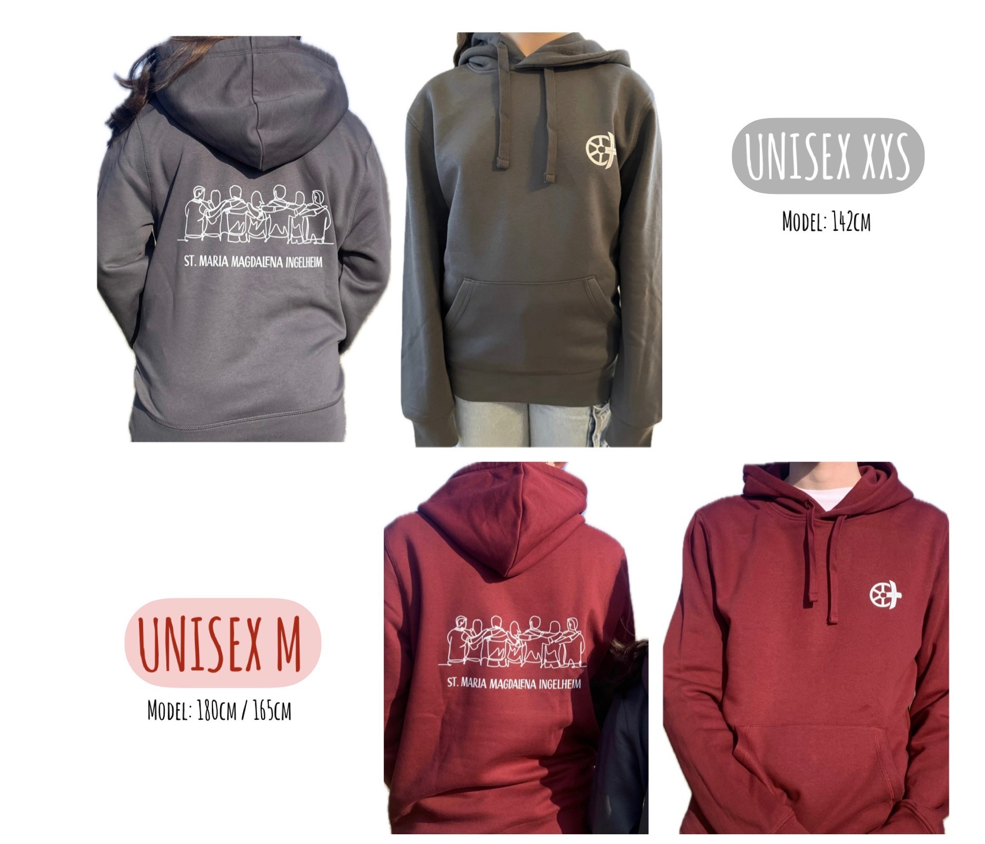 Pfarrei Hoodies in grau und Bordeaux
