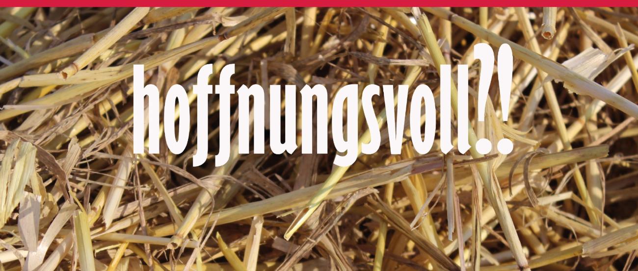Titelbild des Pfarreimagazins: Stroh mit Aufschrift hoffnungsvoll?!