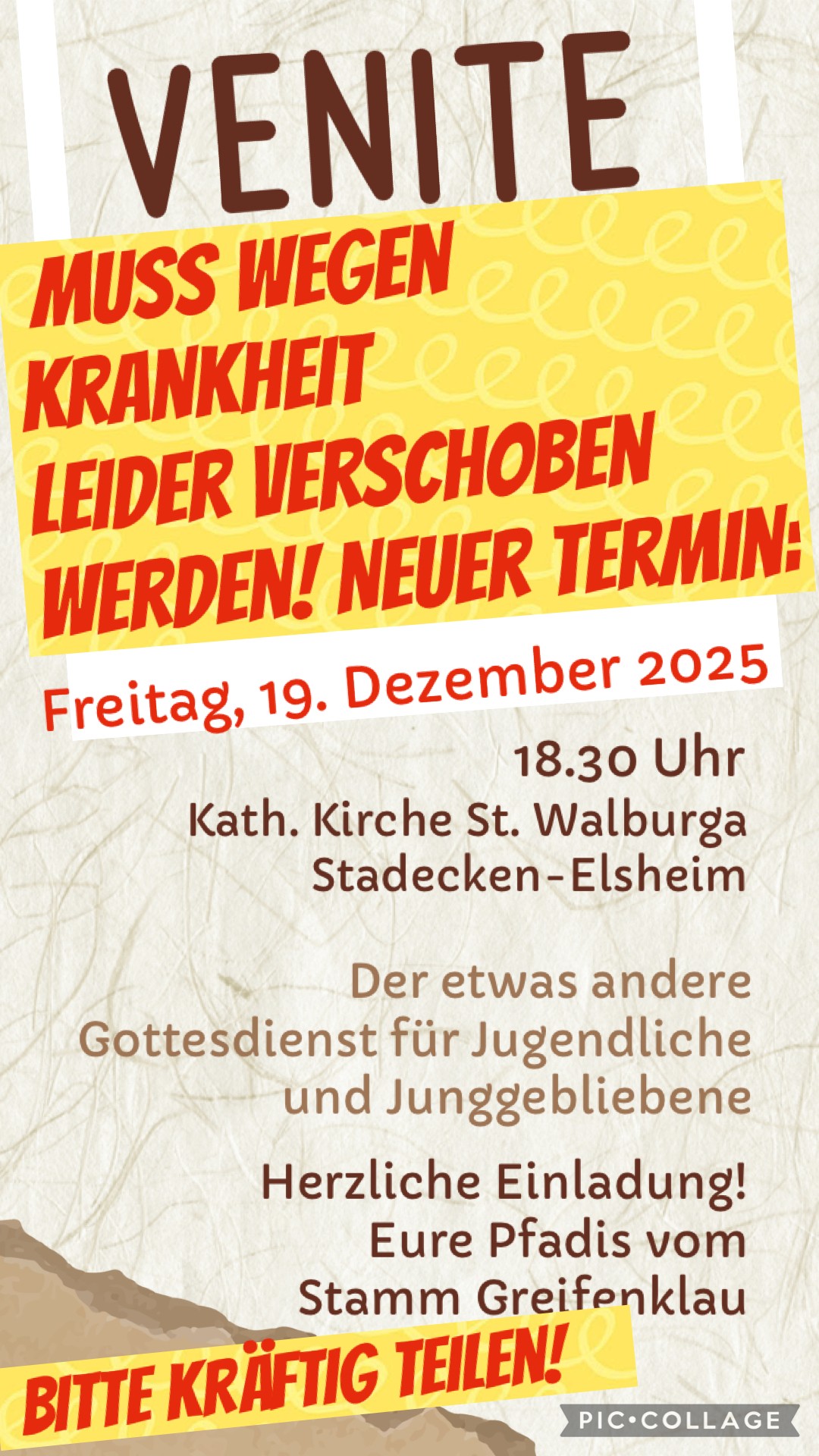 Krankheitsbedingt muss die Venite in den Dezember verschoben werden