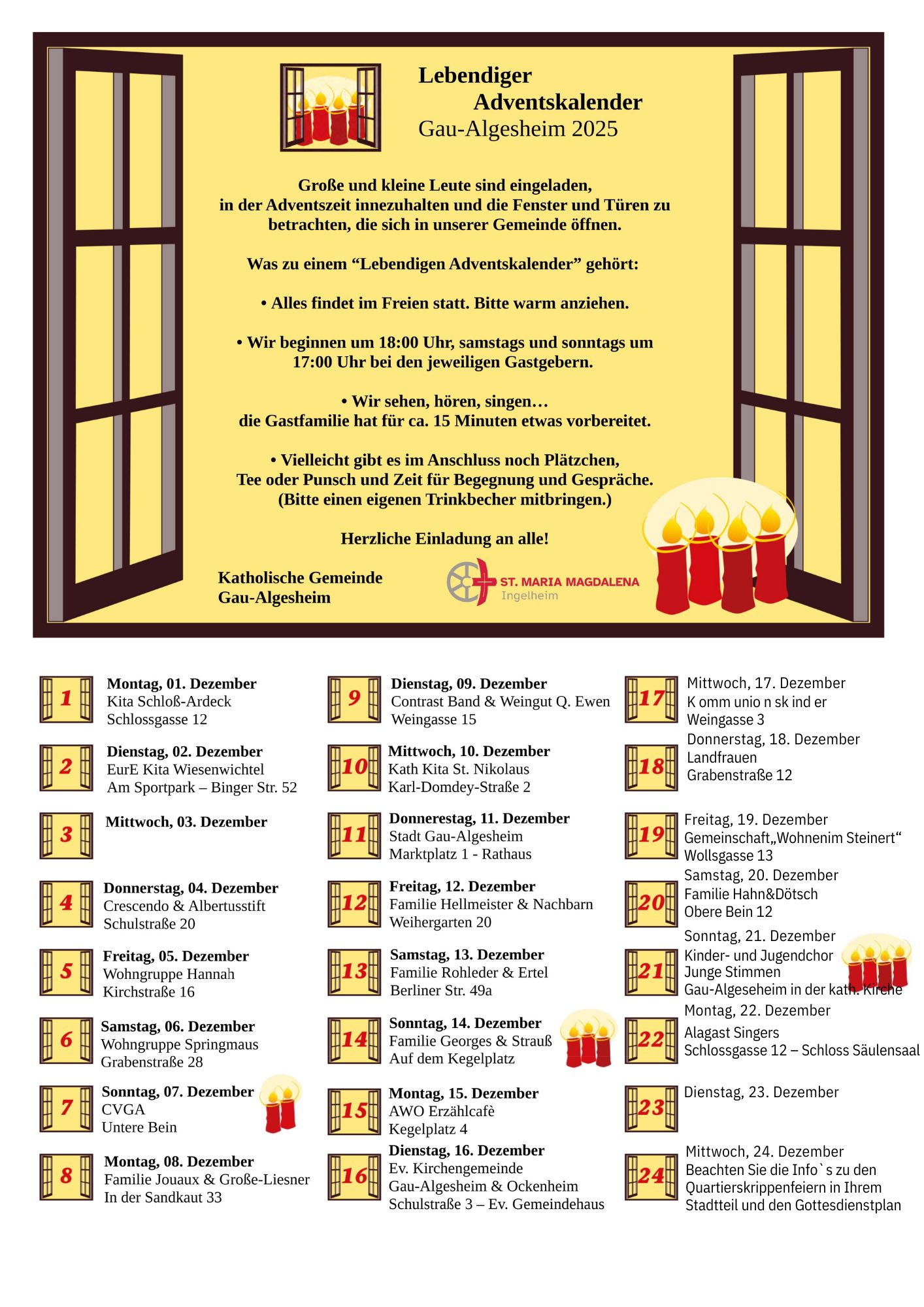 Veranstaltungen während des lebendigen Adventskalenders 2025