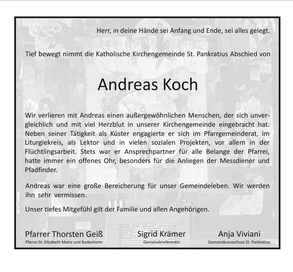 Nachruf der Kirchengemeinde