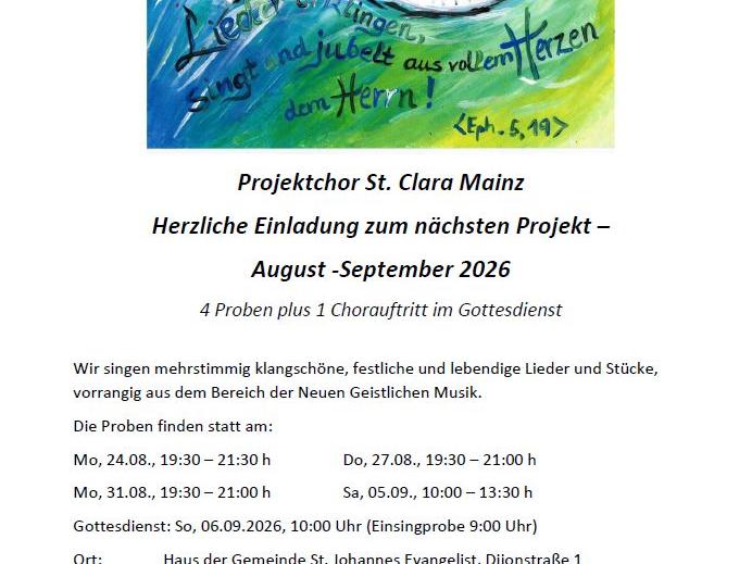 Neues Projekt Projektchor im September 2026