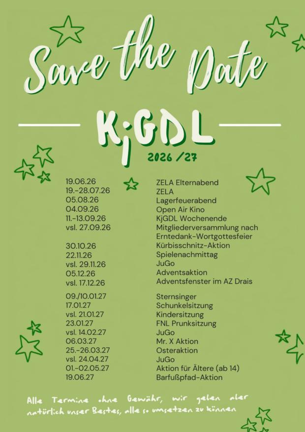 Termine der KjGDL 2. Halbjahr 2026 und 1. Halbjahr 2027