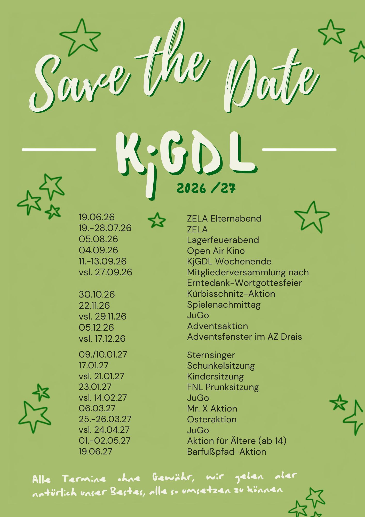 Termine der KjGDL 2. Halbjahr 2026 und 1. Halbjahr 2027