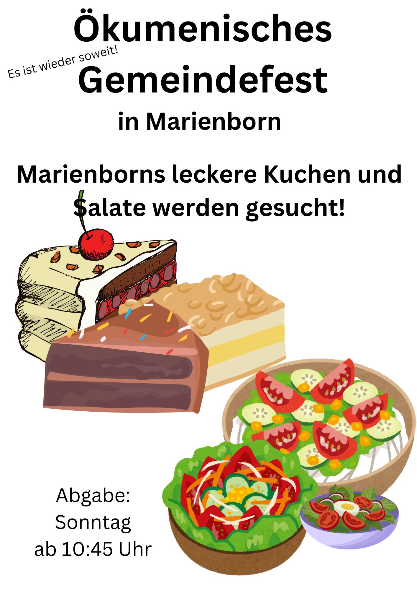 Kuchen- und Salat-Spende für das Gemeindefest Marienborn gesucht