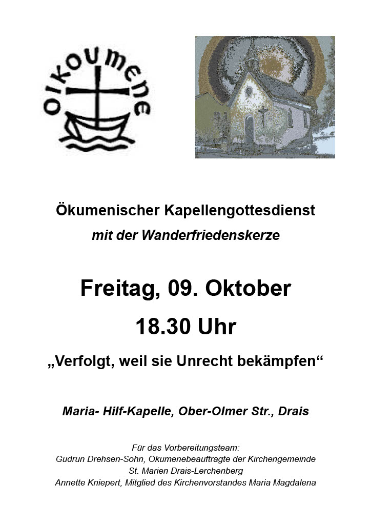 Ökumenischer Kapellengottesdienst mit Wanderfriedenskerze