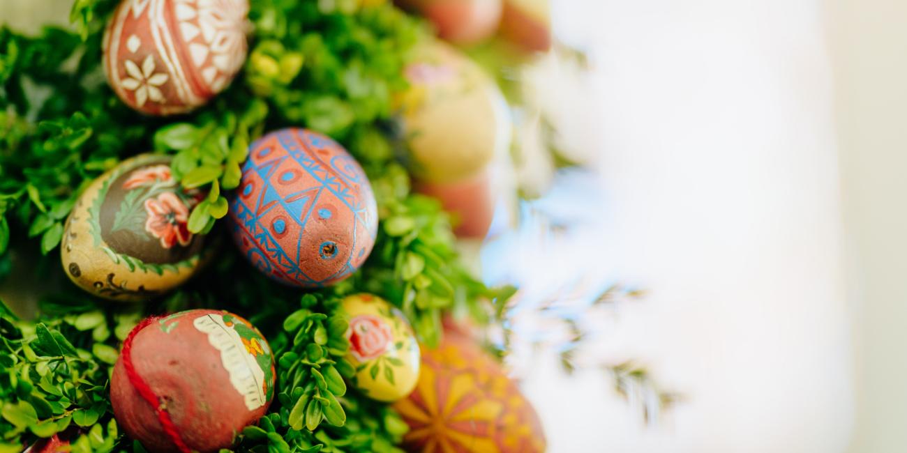 Ostereier vor hell strahlendem Fenster