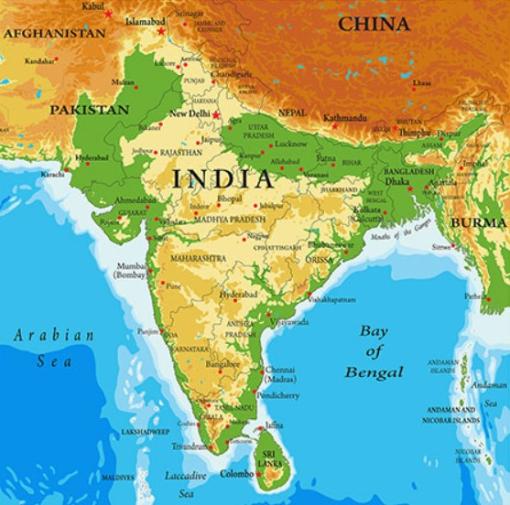 Landkarte von Indien und Nachbarländern