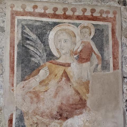 Fresco Der heilige Christophorus trägt Christus auf seinen Schultern