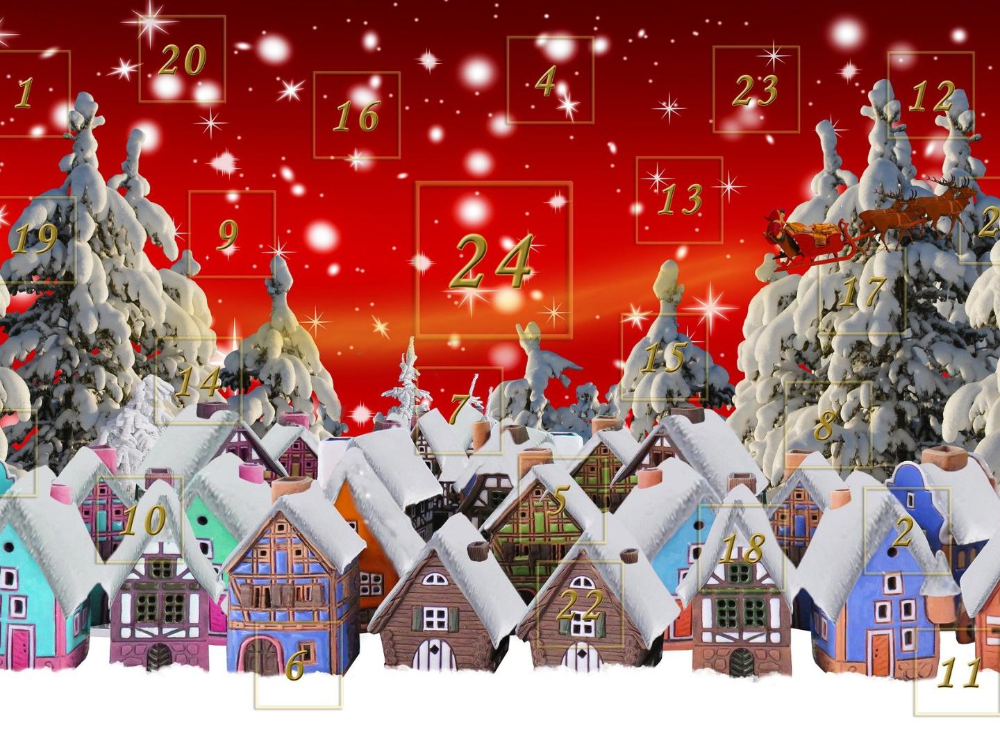 Adventskalender mit Häusern im Schnee