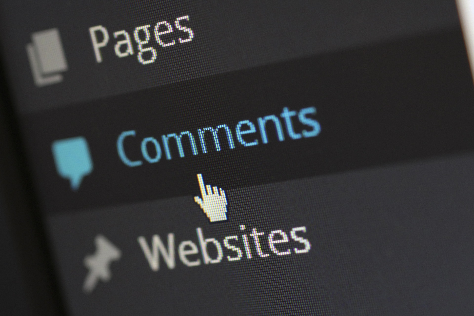 Foto für Webseite - Pages | Comments | Webseites - Cursor steht auf Comments