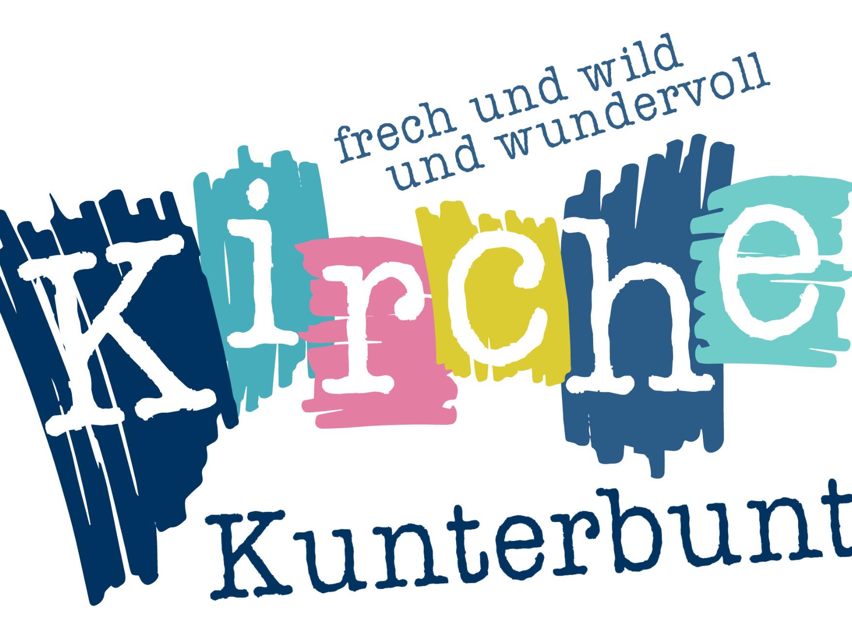 Logo  mit Claim des Kirchenformats Kirche Kunterbunt für Familien