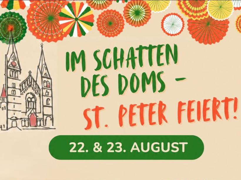 Plakat - Gemeindefest St. Peter - 22./23.08.2026 mit Abbildung der Pfarrkirche St. Peter - Ausschnitt