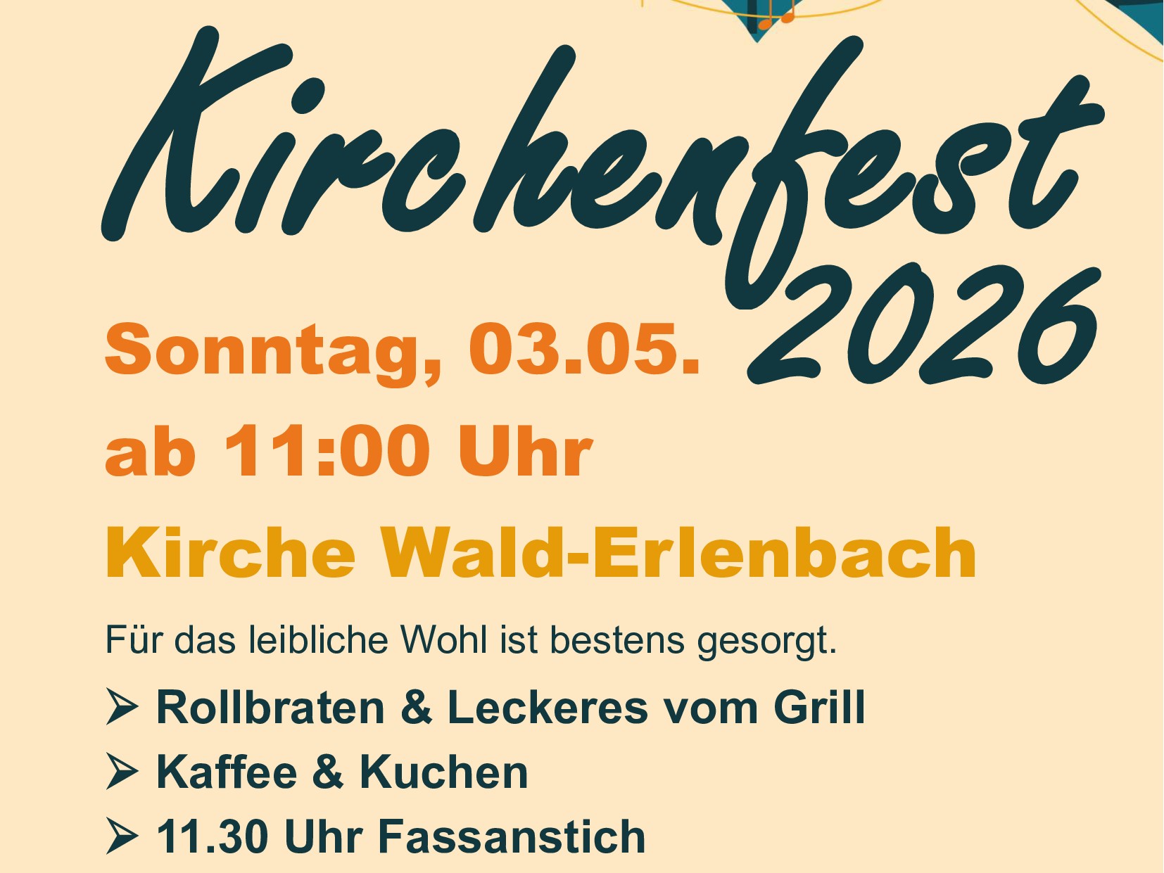 Plakat zum Kirchenfest 2026 in St. Wendelinus, Wald-Erlenbach