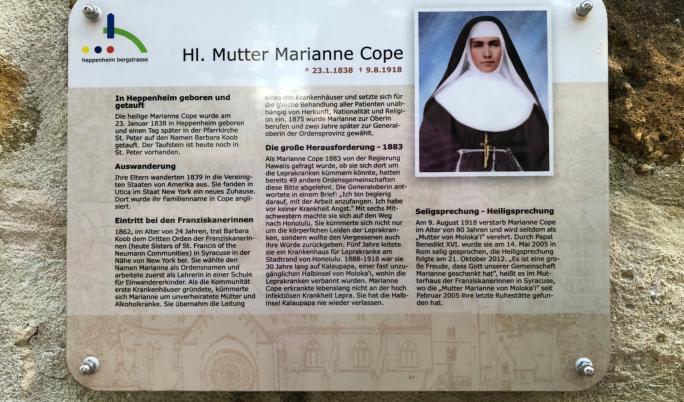 Marianne Cope - Gedenktafel am Garten in Heppenheim