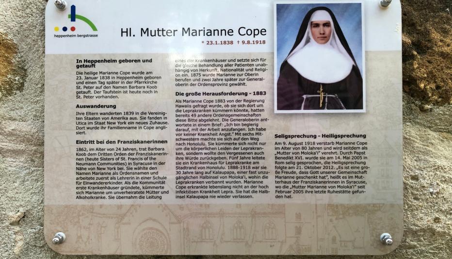 Marianne Cope - Gedenktafel am Garten in Heppenheim