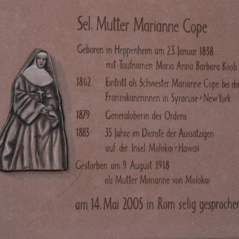 Marianne Cope - Gedenktafel in der Pfarrkirche St. Peter