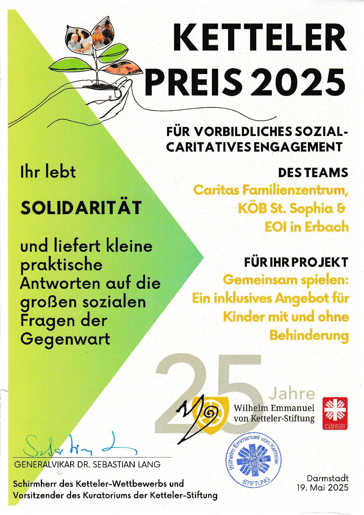 Urkunde zum Ketteler-Preis 2025