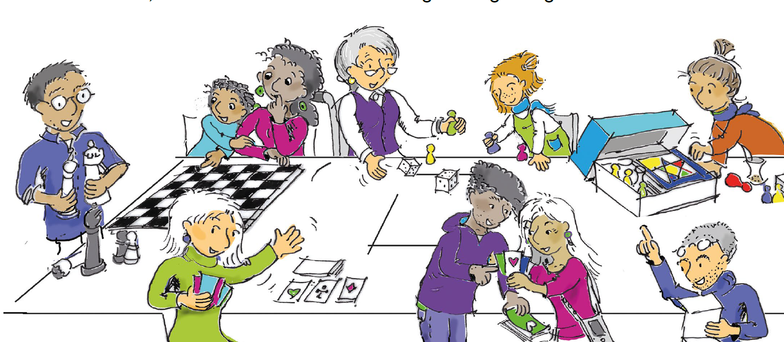Spielende Menschen in Comicform