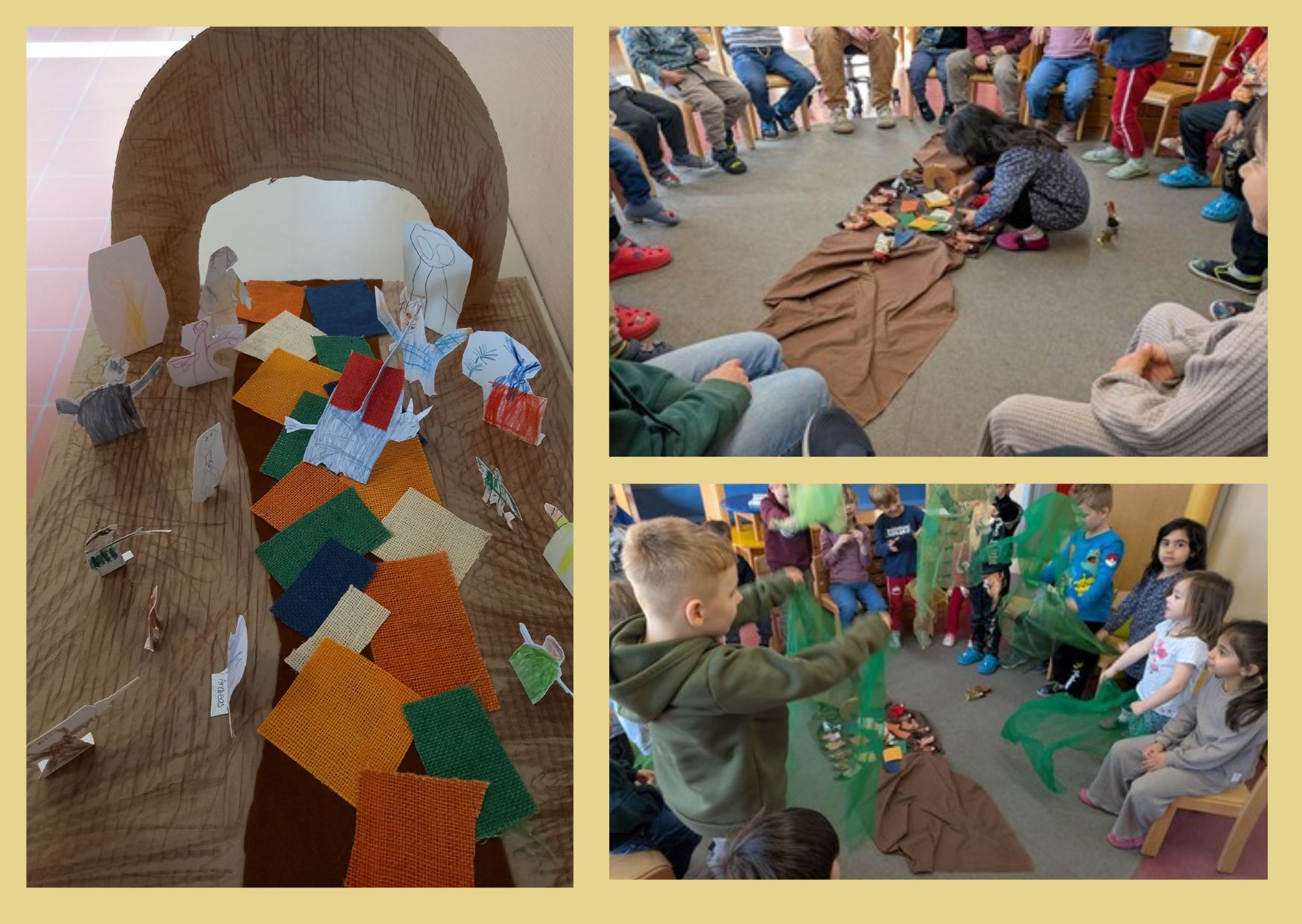 Die Kita Kinder spielen den Einzug nach Jerusalem nach