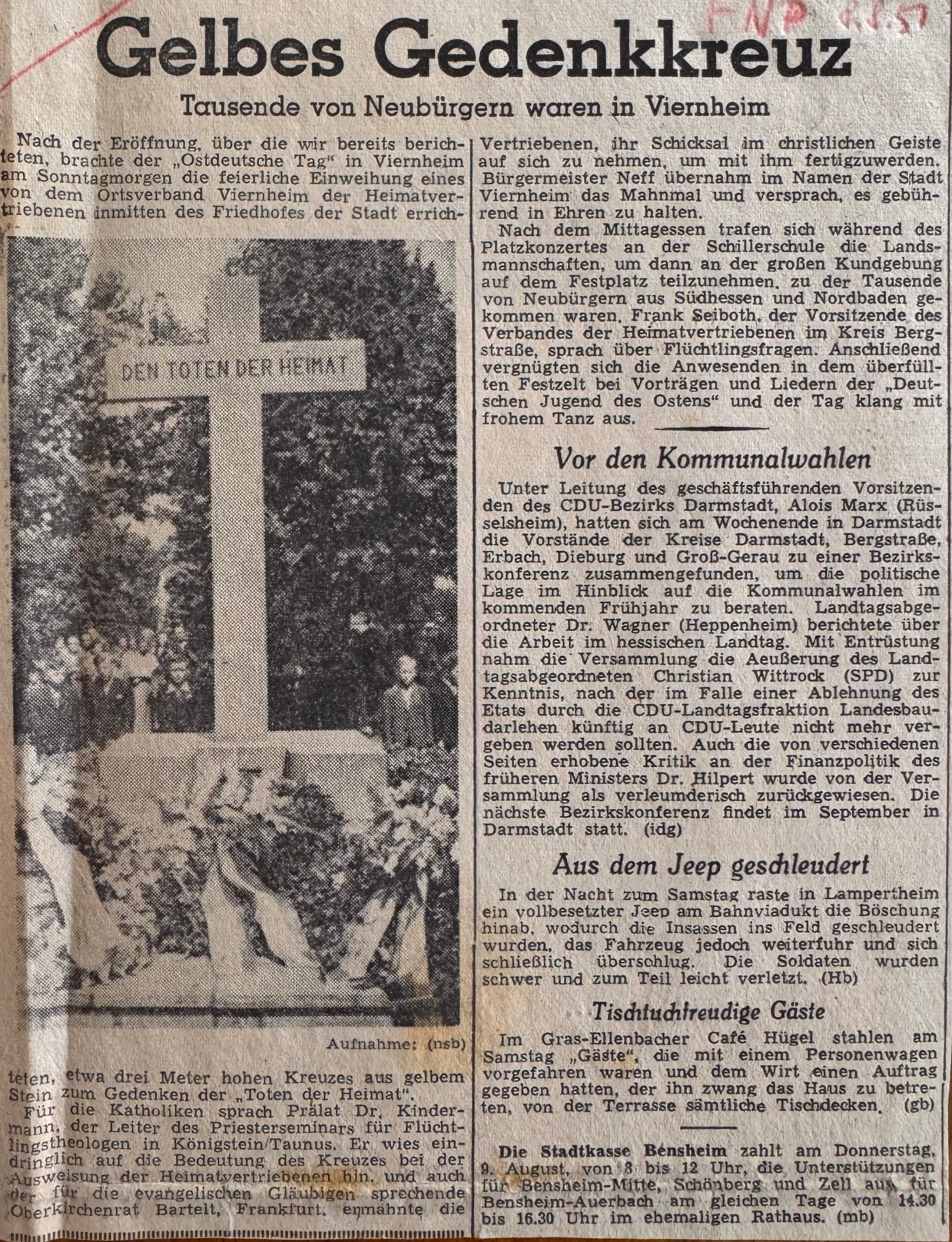Pressemitteilung vom 8.8.1951  -  Archiv Böhm
