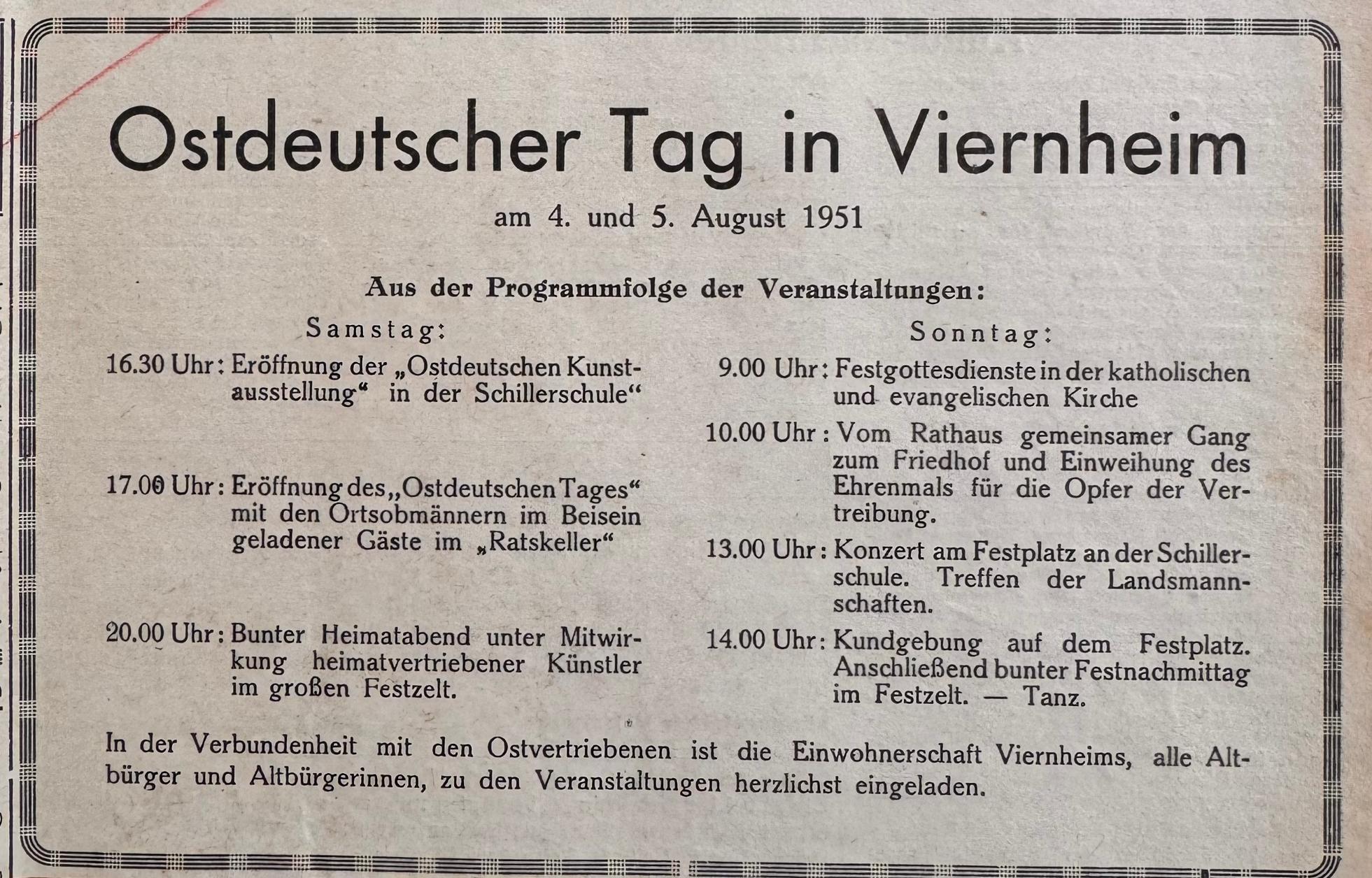 Programm des Ostdeutschen Tages  -  Archiv Böhm