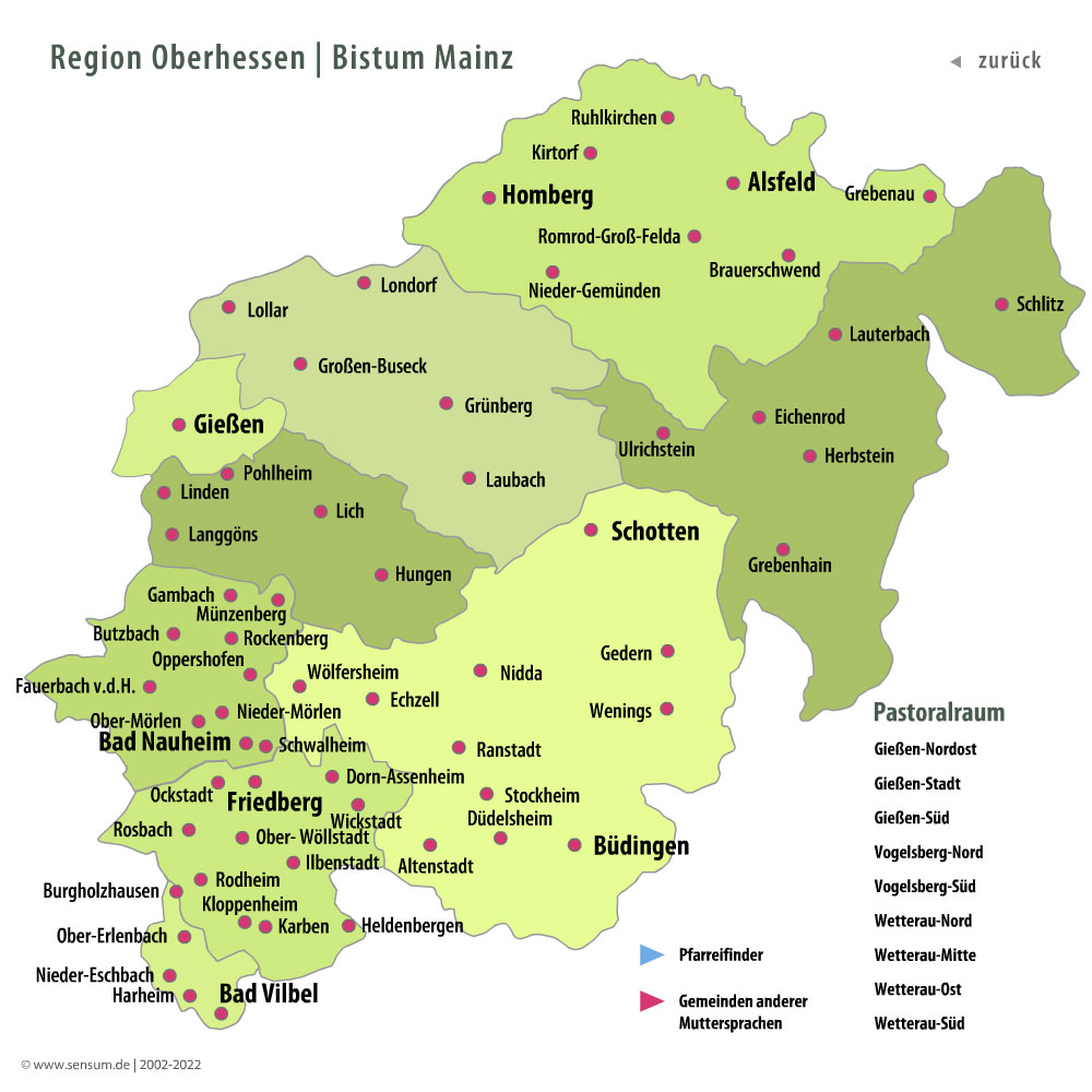 Karte der Region Oberhessen