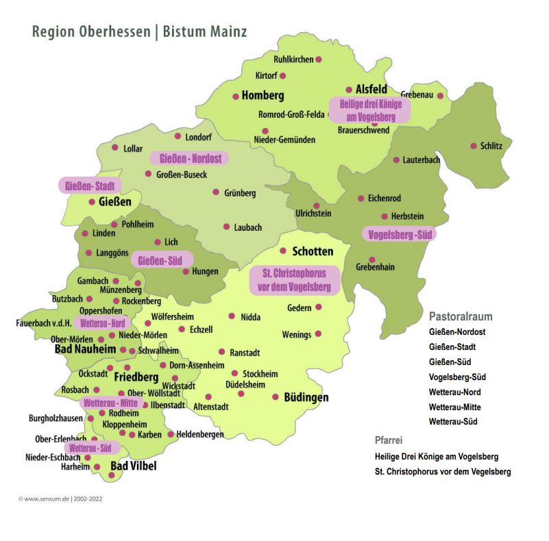 Karte der Region Oberhessen - Bistum Mainz