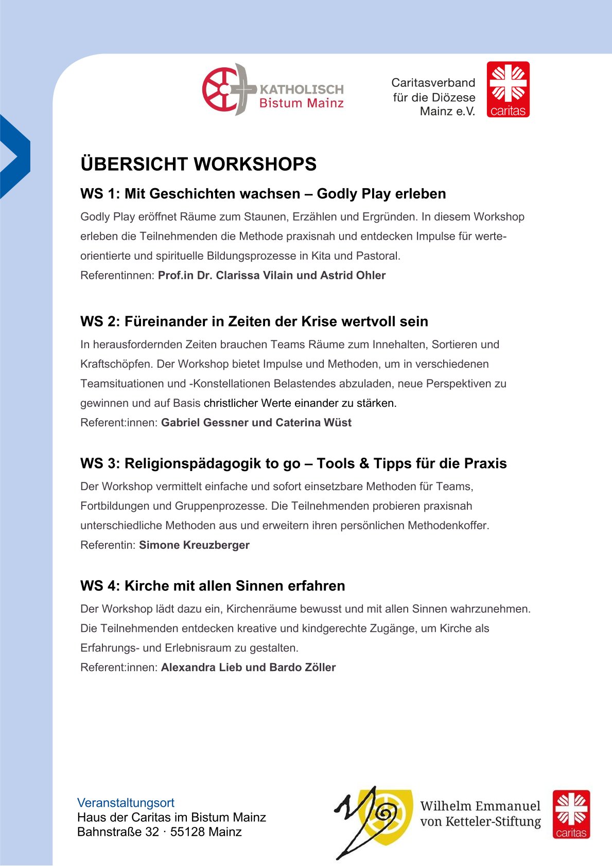 Zukunftstag Kita 2026 Workshops Seite 1
