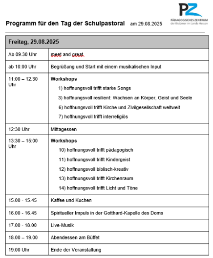 Tag der Schulpatoral 2025 Programm