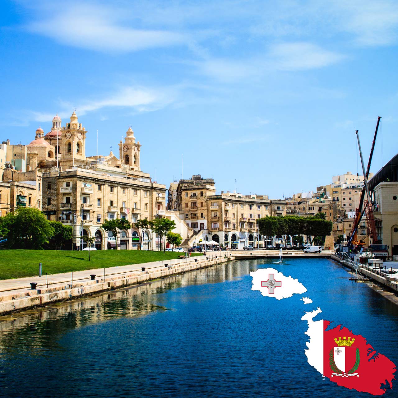 Malta (c) Komposition: www.pixabay.com (Stadtbild und Karte)