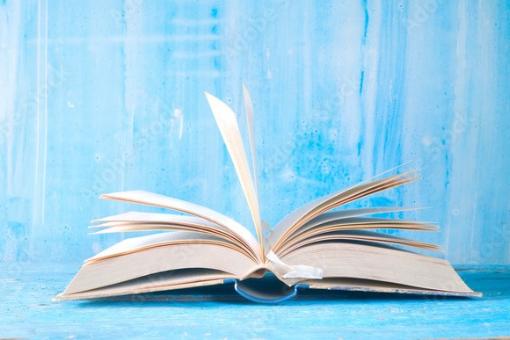 Buch aufgeschlagen blauer Hintergrund Thomas Bethge