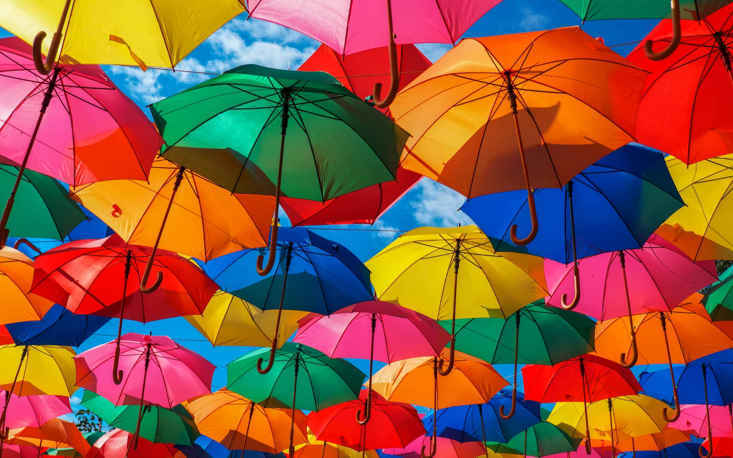 viele farbenfrohe Regenschirme